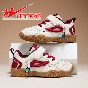 双星儿童运动鞋女童鞋2026新款春秋男童皮面防水休闲阿甘鞋中大童