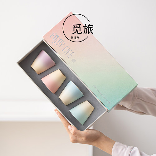 觅彩渐变圆趣陶瓷茶杯套装定制