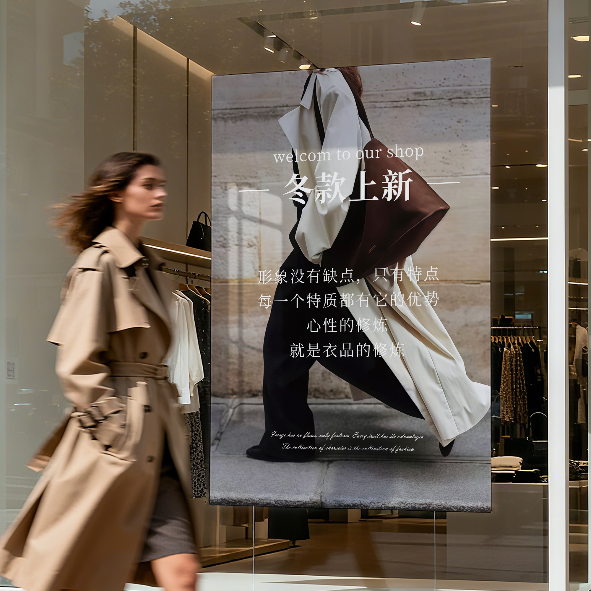 新品上市秋季上新海报秋冬季冬款广告牌定制服装店橱窗玻璃门贴纸