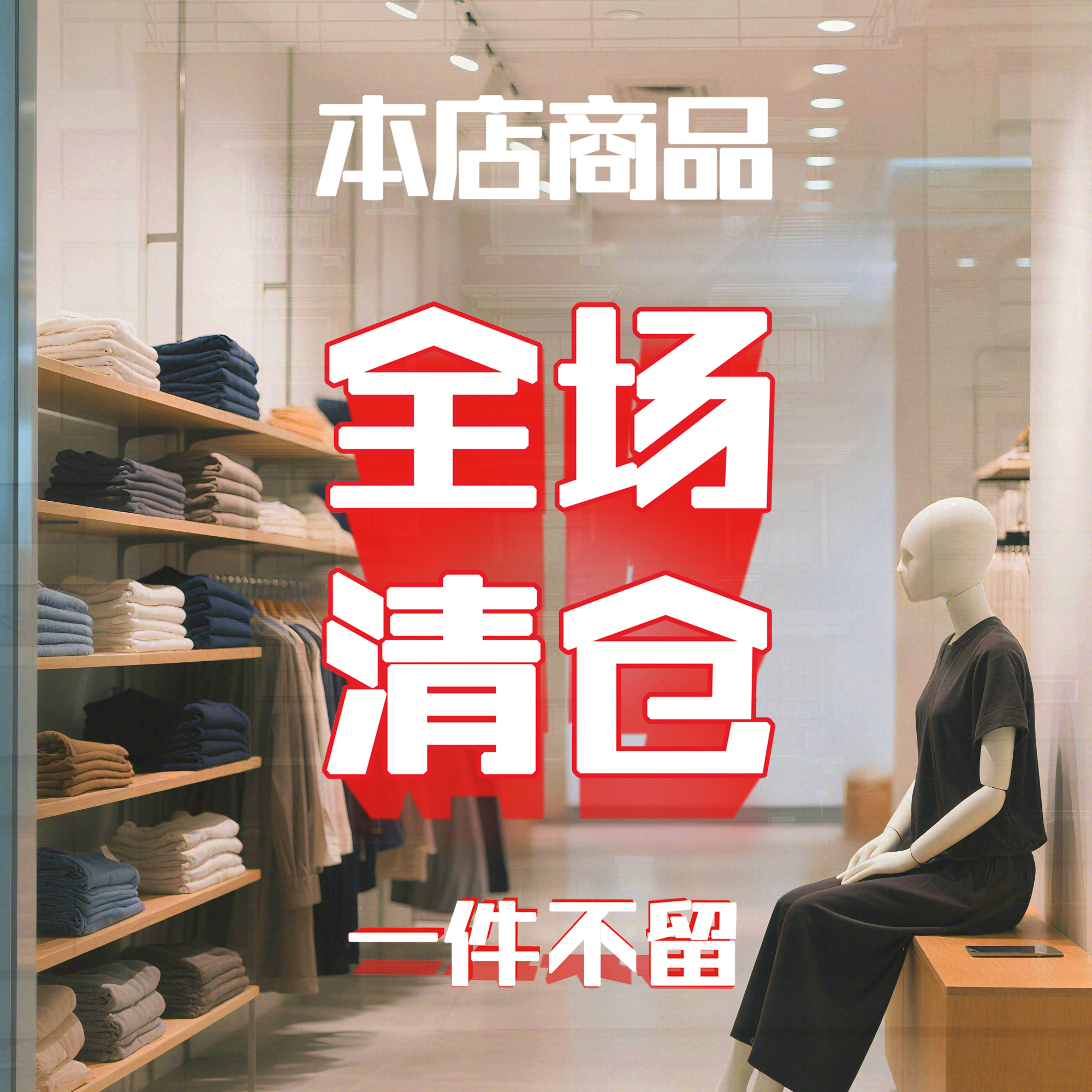 清仓大甩卖广告纸服装店玻璃贴换季促销pop广告纸清货清仓海报JD