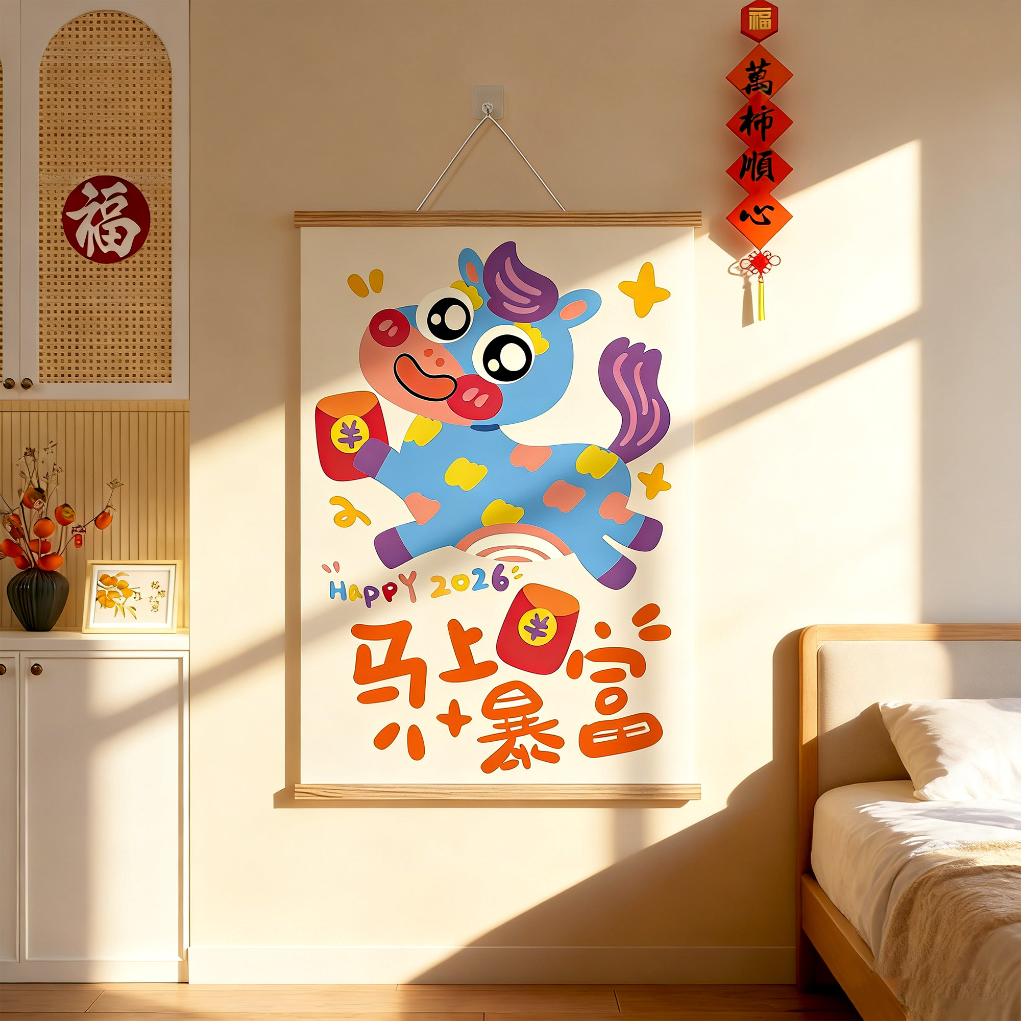 2026新年装饰春节元旦客厅氛围布置马上暴富卡通创意现代装饰画hb,家居饰品,现代装饰画,淘宝优惠券,粉丝福利购,淘宝优惠卷