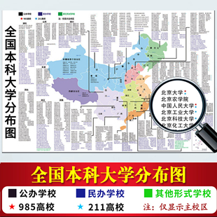 全国本科大学分布图重点院校985211各省大学地图填报志愿墙贴qt