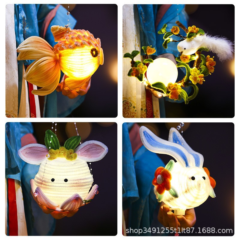 中秋节鱼灯笼古风幼儿园儿童手提diy材料包扭扭棒兔子中式鲤鱼灯