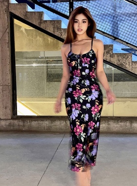 TR x Lu.Meng碎花抽绳连衣裙MATHELDE Dress紫色吊带裙TIPTOEROLL