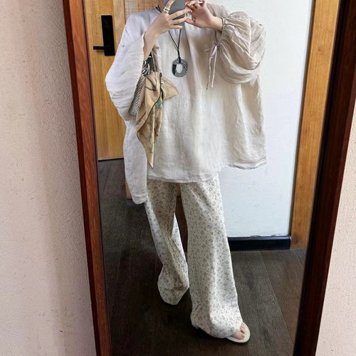 高品质 OWISH 100%苎麻 写满慵懒松弛的显瘦宽松防晒罩衫上衣