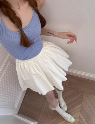 avenement/气质蓬蓬裙/芭蕾风高腰显瘦半身裙女a字伞裙百褶短裙