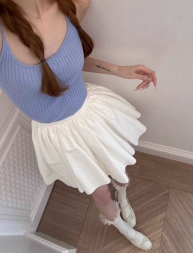 avenement/气质蓬蓬裙/芭蕾风高腰显瘦半身裙女a字伞裙百褶短裙