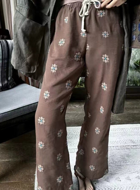 高品质 OWISH 奈良 重磅刺绣 定纺天丝棉麻超显瘦微喇长裤遛弯裤