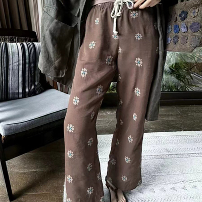 高品质 OWISH 奈良 重磅刺绣 定纺天丝棉麻超显瘦微喇长裤遛弯裤