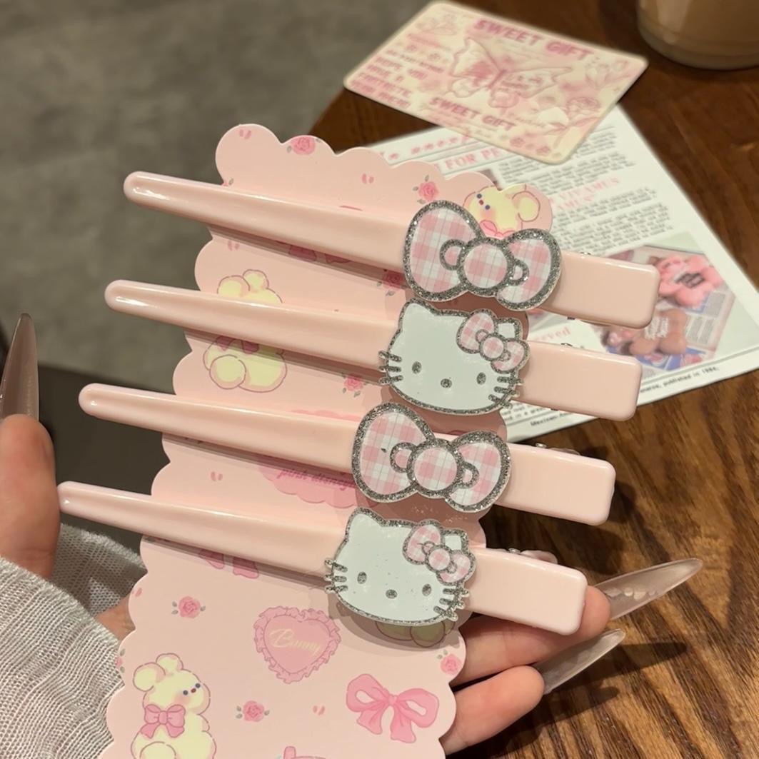 可爱HelloKitty无痕侧边刘海夹子甜美少女心长款闪粉tk猫咪鸭嘴