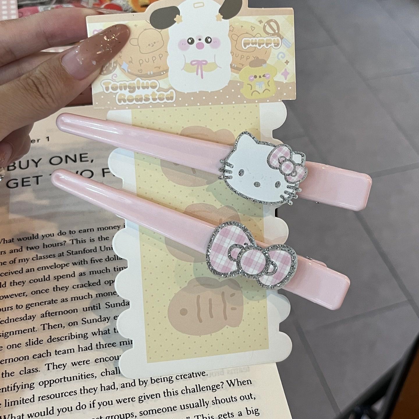 可爱HelloKitty无痕侧边刘海夹子甜美少女心长款闪粉KT猫咪鸭嘴