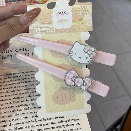 可爱HelloKitty无痕侧边刘海夹子甜美少女心长款闪粉KT猫咪鸭嘴