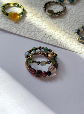 尘｜虎眼捷克珠琉璃戒指小众设计叠带指环