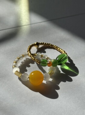 旭日｜黄玛瑙串珠戒指叠带戒指