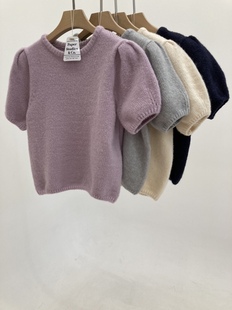 短袖 韩国东大门203早秋季 针织衫 圆领纯色软糯亲肤泡泡袖 上衣 新款