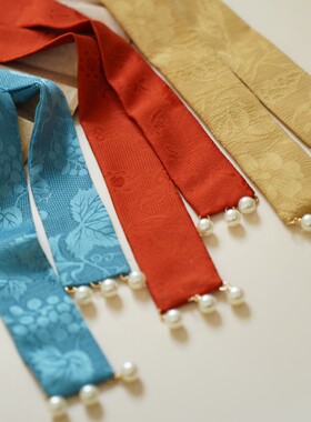 云深雾浅 珍珠发带 原创暗纹提花汉服流苏发带百搭明宋绑发绳围鬓