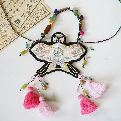云深雾浅 妙铃纸鸢 可打开原创双面刺绣荷包香囊腰带式挂饰挂件