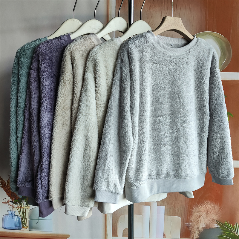 冬羊羔绒保暖卫衣长袖套头圆领多色大码加厚宽松情侣款