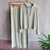 显瘦直筒裤 女春季 休闲运动套装 欧美慵懒风连帽卫衣套装