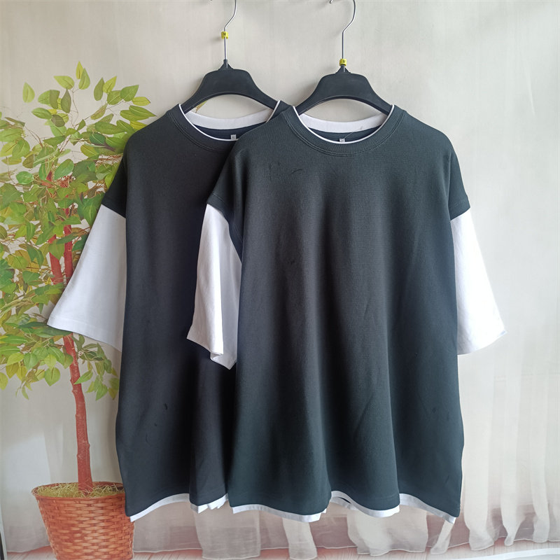 23夏季日单 高棉针织撞色宽松短袖t恤衫 大码男装 胸围128-134cm