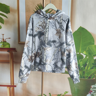 美单高棉薄绒复古树枝迷彩休闲连帽卫衣女宽松拉链开衫 上衣潮11