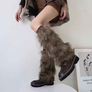 冬季复古摩登辣妹毛毛腿套y2k皮草靴子袜套欧美拍照显瘦保暖袜套