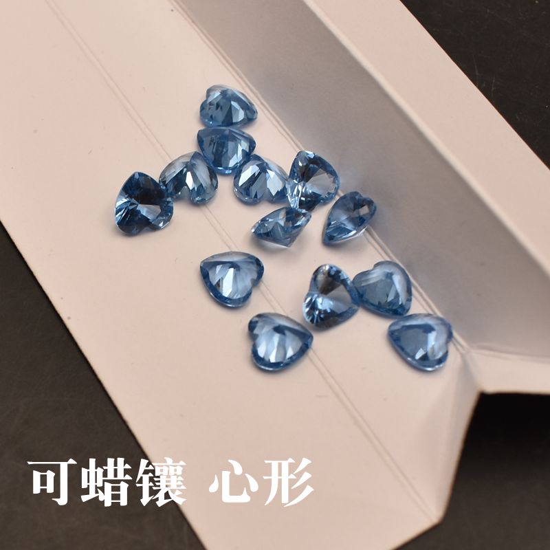 108#心形蓝尖晶石合成宝石裸石爱心形淡蓝色裸钻吊坠戒指主石diy