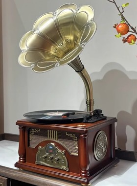 ODN欧蒂诺新中式复古台式留声机美式仿古黑胶唱片机蓝牙音响摆件