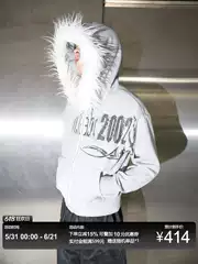 Night Lab (Nl) Rivet Light Gray Floral Gray Fitted Loose Autumn and Winter Hooded Sweatshirt Jacket