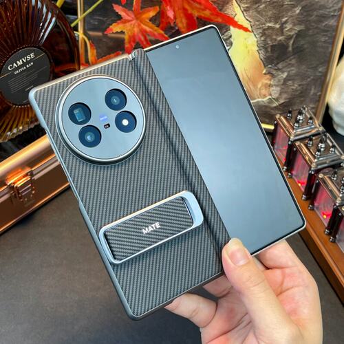 适用vivoxfold5手机壳新款xfold3折叠屏保护套真皮碳纤维纹xfold3磁吸中轴铰链vivo全包防摔超薄外壳腕带支架