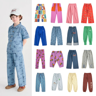 26BC春夏新款儿童运动裤彩色英文休闲裤男女童卡通印花牛仔裤卫裤