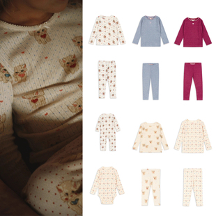 儿童碎花长袖打底衫套装2025KS男女童秋衣秋裤中小童呼吸棉家居服