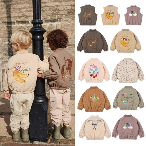 男女童棉服马甲夹克飞行服ks同款儿童中性款绣珠片摇粒绒保暖外套