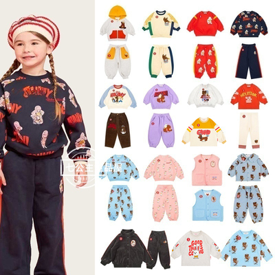 现货！加绒卫衣卫裤套装韩版BE姐弟童装卡通印花男女童长袖棉T恤