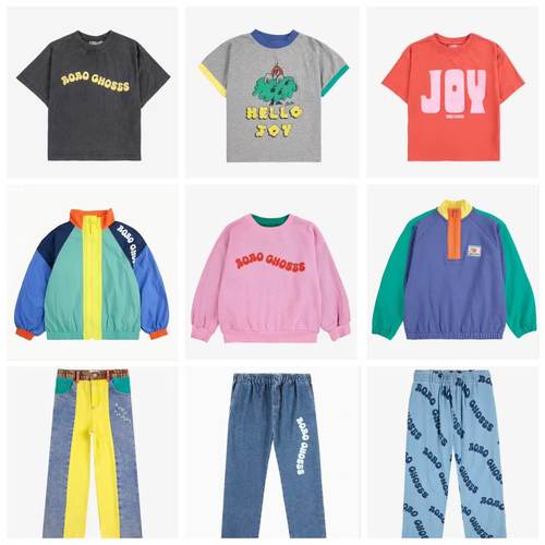 儿童印花短袖T恤春夏新款BC系列童装男女童拼色卫衣休闲长裤套装