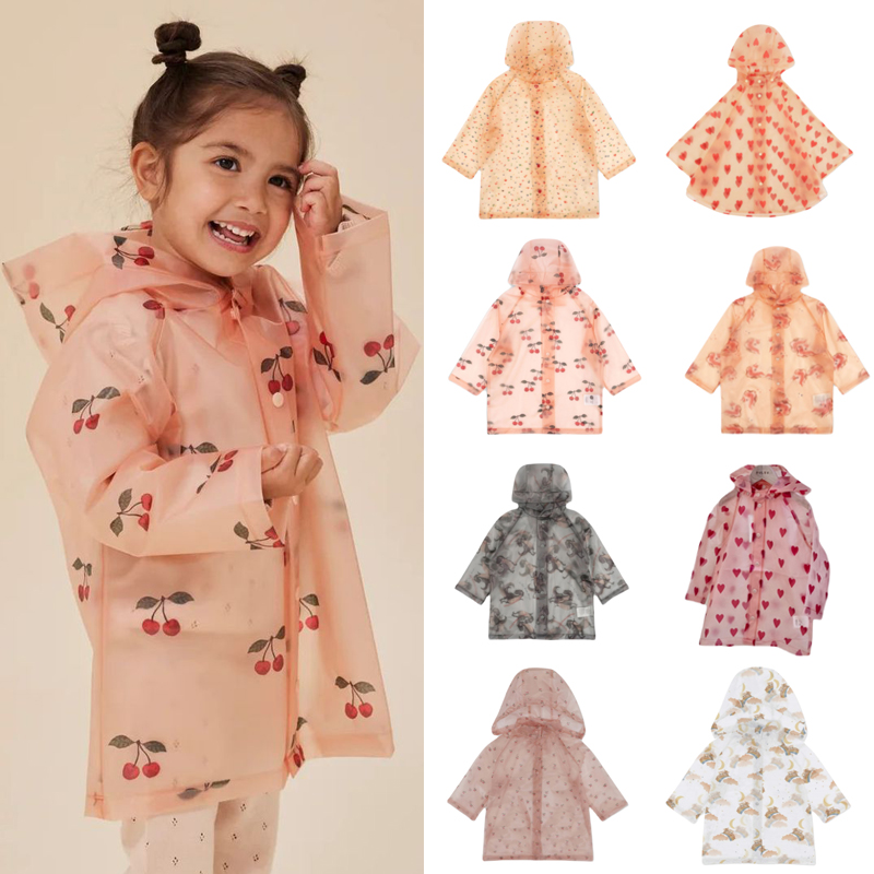 现货儿童雨衣KS中小童学生斗篷式防水雨披男女童爱心满印雨具雨衣