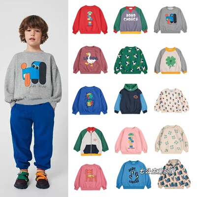 现货儿童加绒卫衣秋冬新款BC卡通狗狗印花连帽开衫外套男女童上衣
