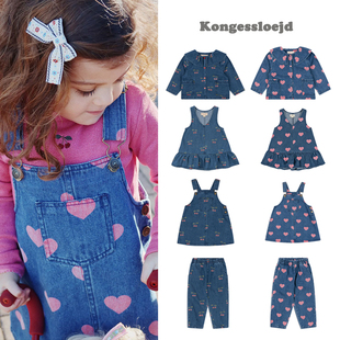 女童牛仔衣2024秋冬新款爱心满印牛仔外套中小童休闲背带裤背心裙