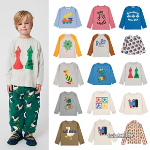现货！儿童长袖棉T恤BC秋季新款卡通印花上衣男女童卫衣打底裤子