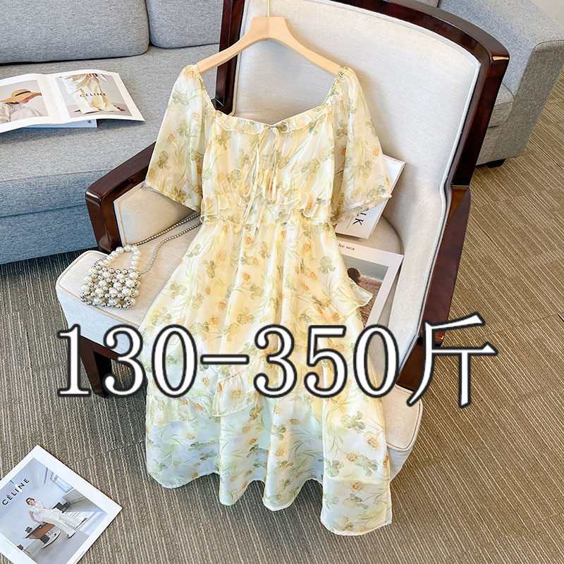 200斤300斤胖人超肥特大码女350胖mm碎花连衣裙小众级感裙子加肥