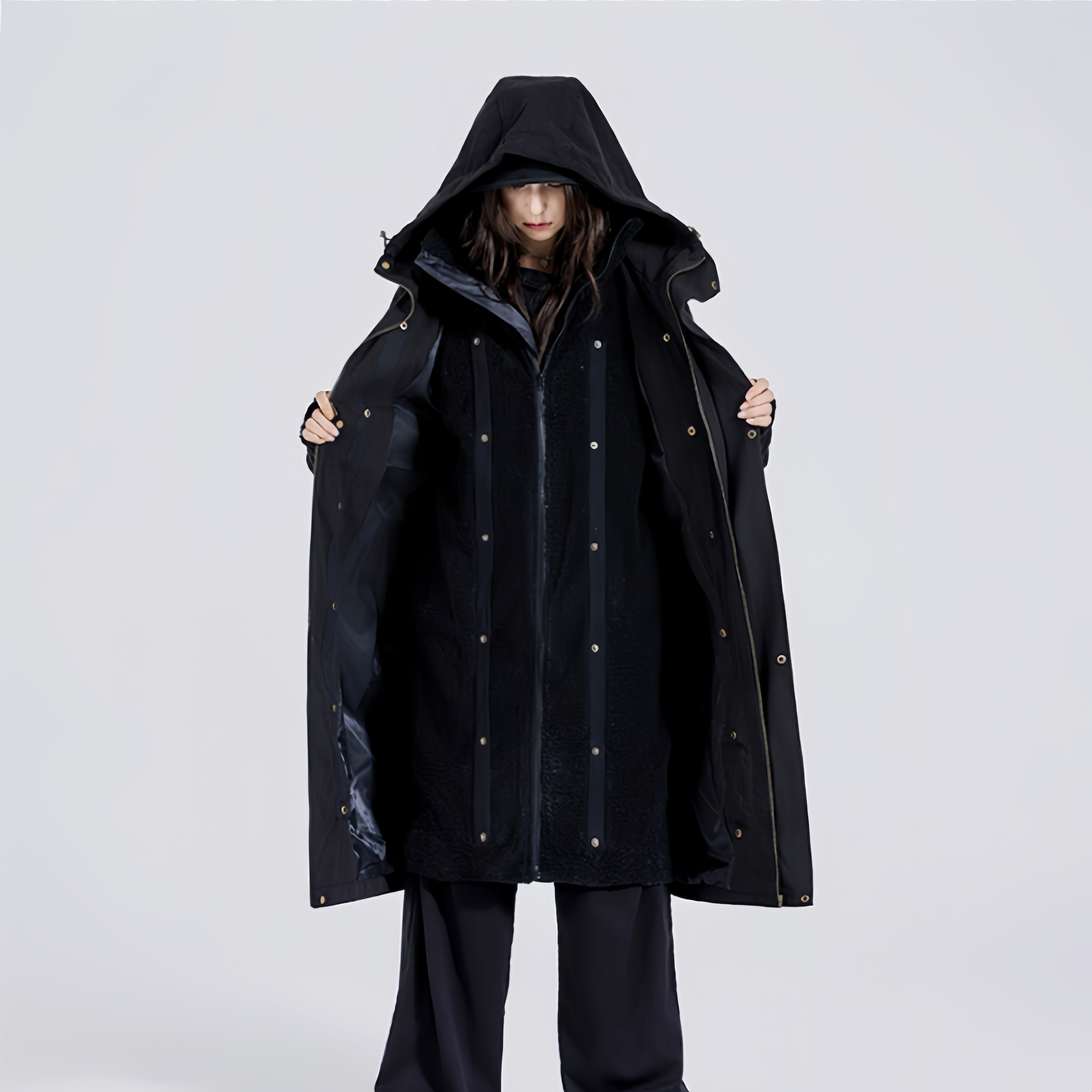 RaoWu 工装风两件套羊羔毛内胆连帽中长款过膝棉服女宽松加厚保暖