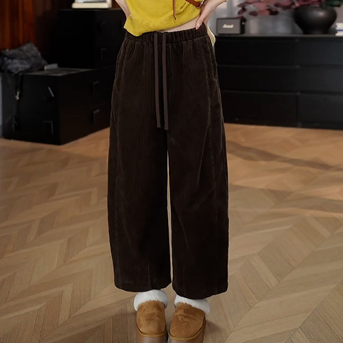 咖色灯芯绒加绒百搭显瘦弯刀裤
