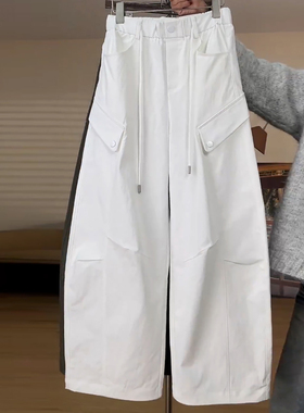 Ader工装裤女2026早春新款松紧腰抽绳辣妹阔腿百搭显瘦休闲弯刀裤