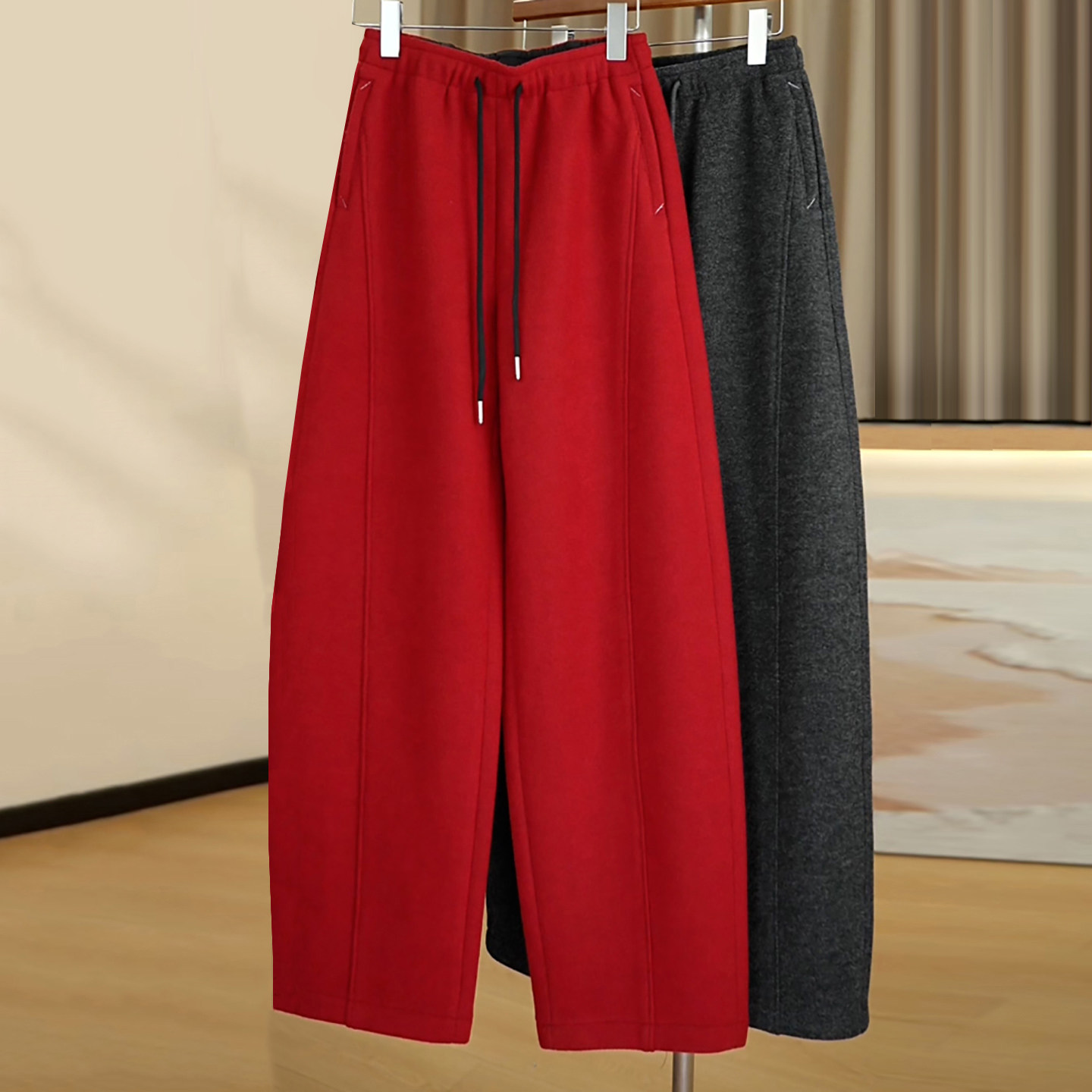 百搭简约加绒厚款绵羊毛休闲裤