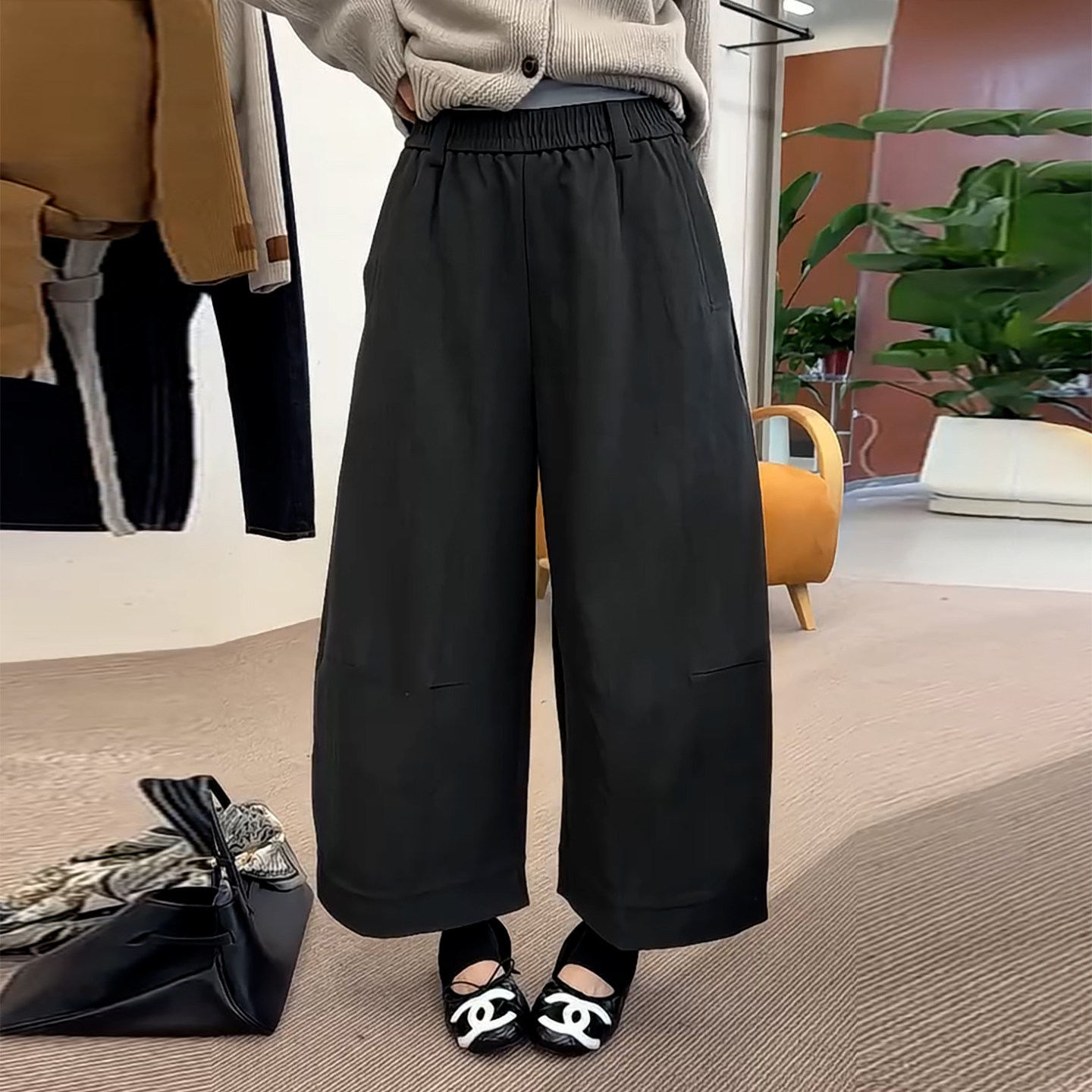 Ader慵懒风松紧腰九分气球裤女2026秋季新款舒适垂感显瘦阔腿裤子