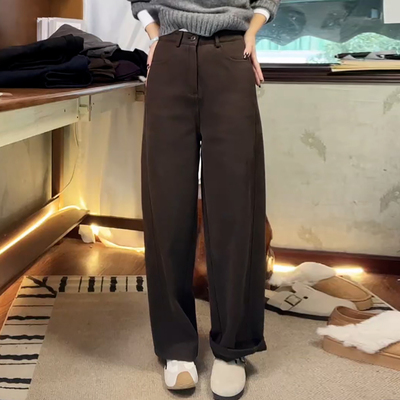 百搭显瘦咖色加绒窄版直筒休闲裤