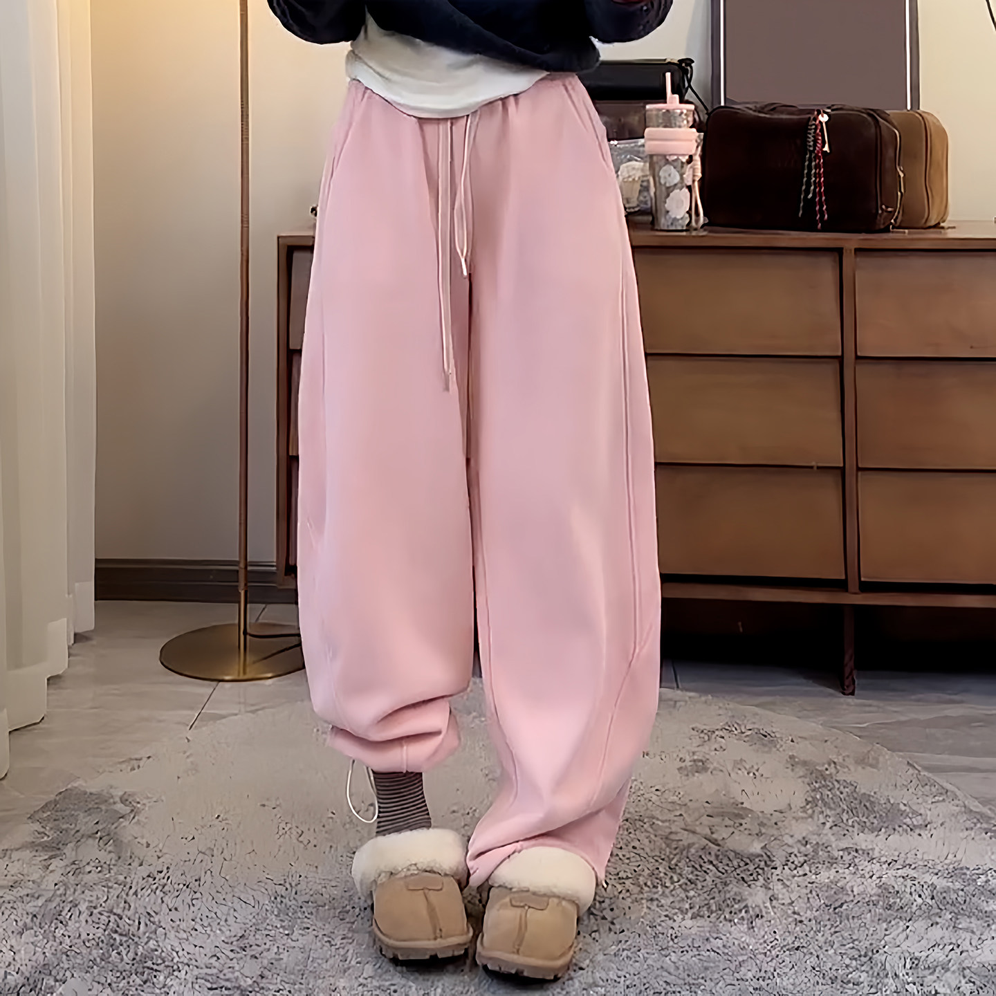 Ader运动休闲束脚两穿卫裤女2026春季新款粉色时尚减龄百搭弯刀裤,女装/女士精品,大码裤装,淘宝优惠券,粉丝福利购,淘宝优惠卷