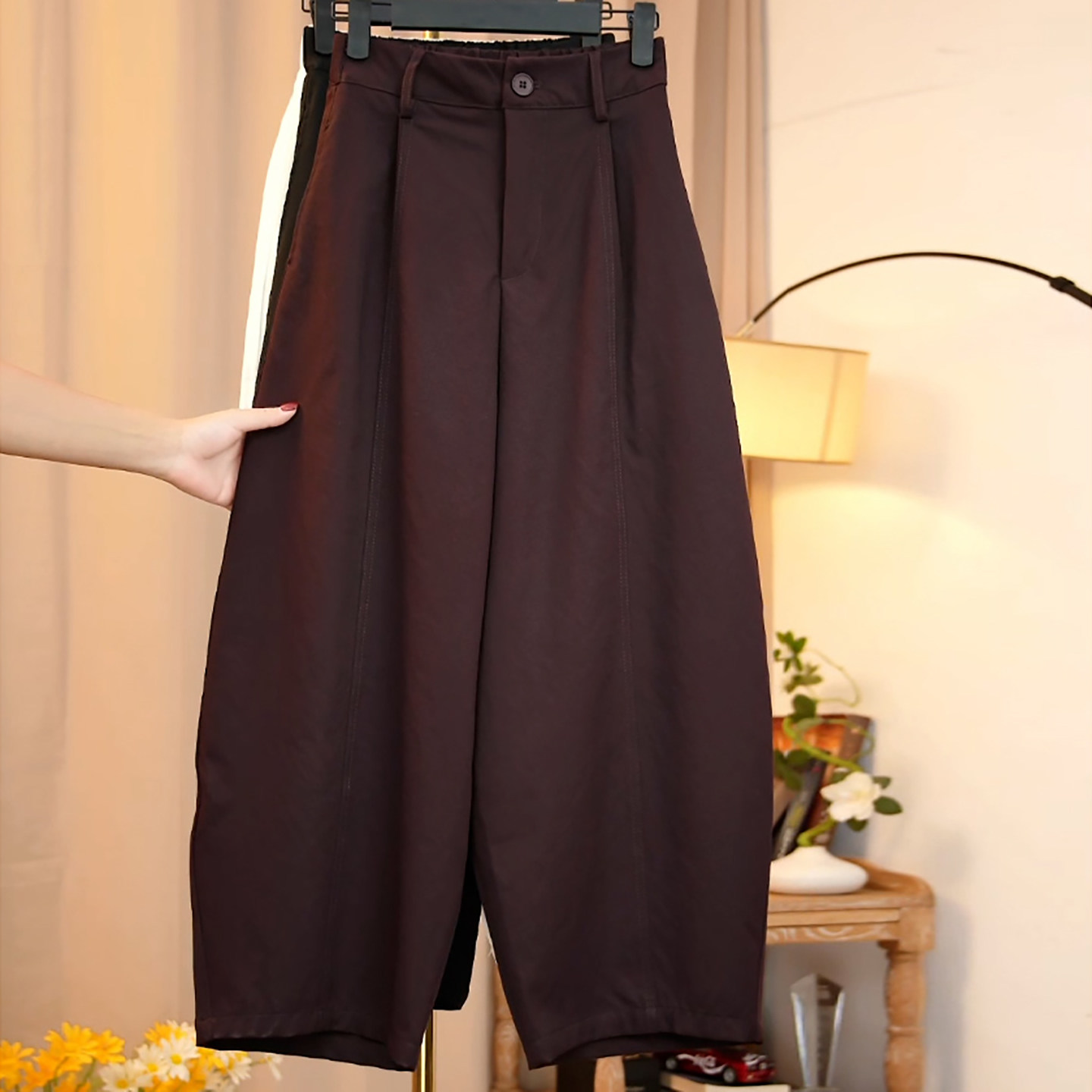 Ader时尚百搭松紧腰九分气球裤女2025冬季新款加绒加厚阔腿弯刀裤,女装/女士精品,大码裤装,淘宝优惠券,粉丝福利购,淘宝优惠卷