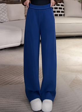 Ader蓝色加绒加厚窄版香蕉卫裤女2025冬季新款高腰宽松垂感休闲裤