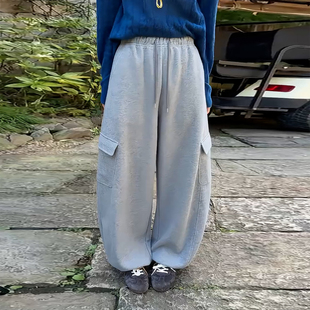 Ader慵懒工装风弯刀卫裤女2026秋冬款时尚高腰抽绳宽松阔腿束脚裤